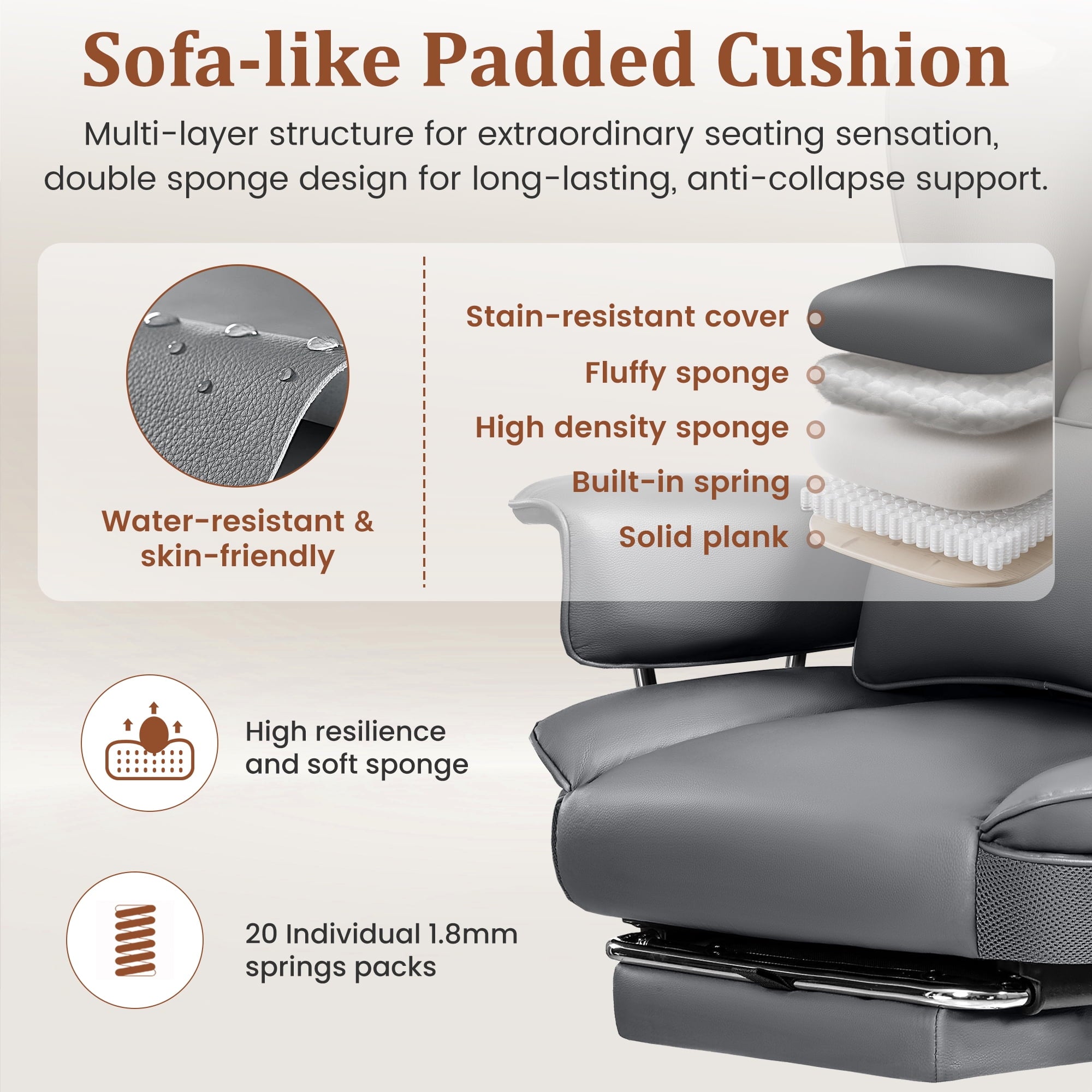 COOLHUT Big and Tall Office Chair 500LBS Wide Seat Ergonomic Computer Desk Chair, PU Leather Executive Office Chair with Footrest, Adjustable Task Chair Lumbar Back Support 8 Hour, Black