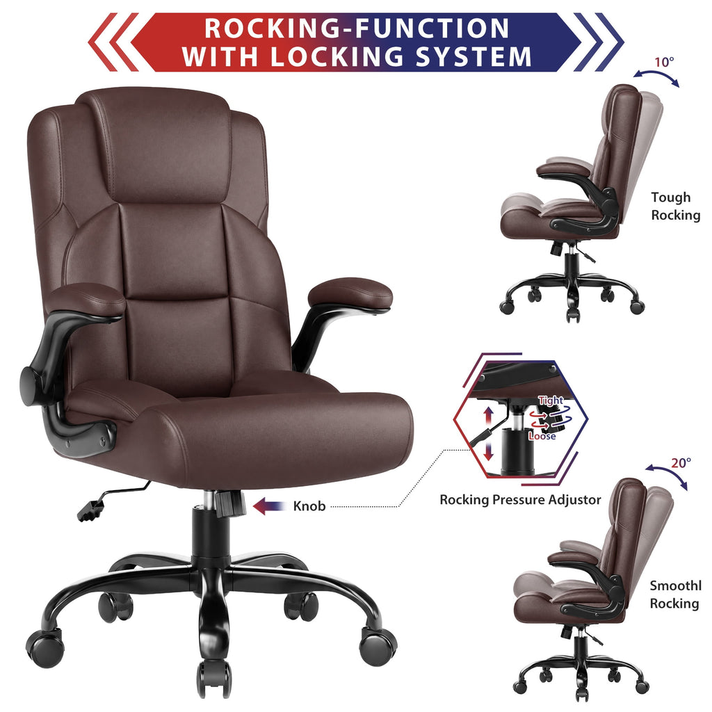 JONPONY Leather Office Chair, Big and Tall 500lbs Ergonomic Desk Chairs with Back Support, Executive Leather Chair with Wheels for Home Office, with Adjustable Padded Armrest & Lumbar Support , Black
