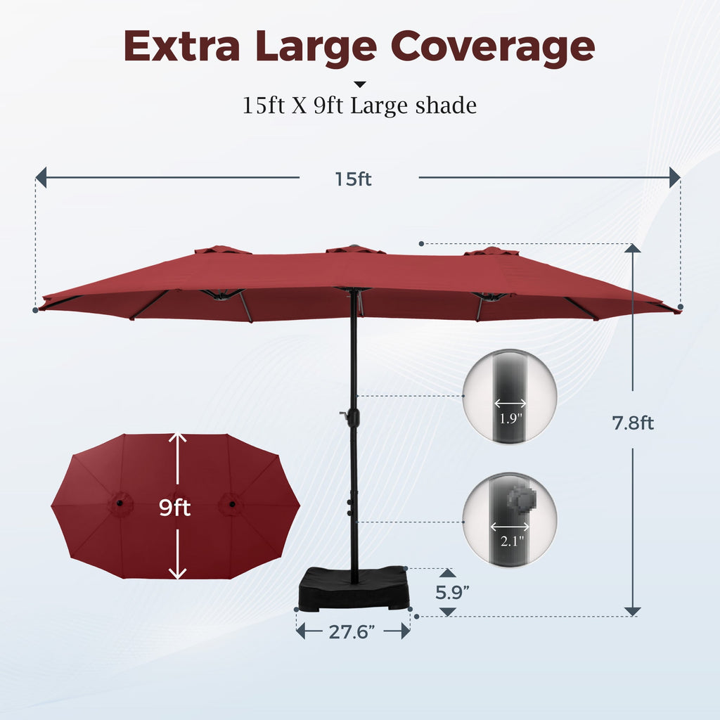 Alpha Joy 15ft Outdoor Patio Umbrella Extra-Large Double-Sided Garden Umbrella with Crank Handle and Base - Ivory
