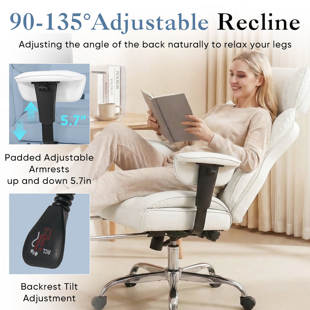 CONCETTA Ergonomic Office Chair 400LBS for Big & Tall, Heavy Duty Desk Chair with Reclining Back, Footrest, Luxurious PU Leather, Black