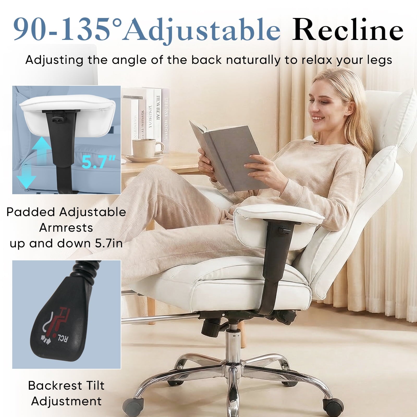 CONCETTA Ergonomic Office Chair 400LBS for Big & Tall, Heavy Duty Desk Chair with Reclining Back, Footrest, Luxurious PU Leather, Black
