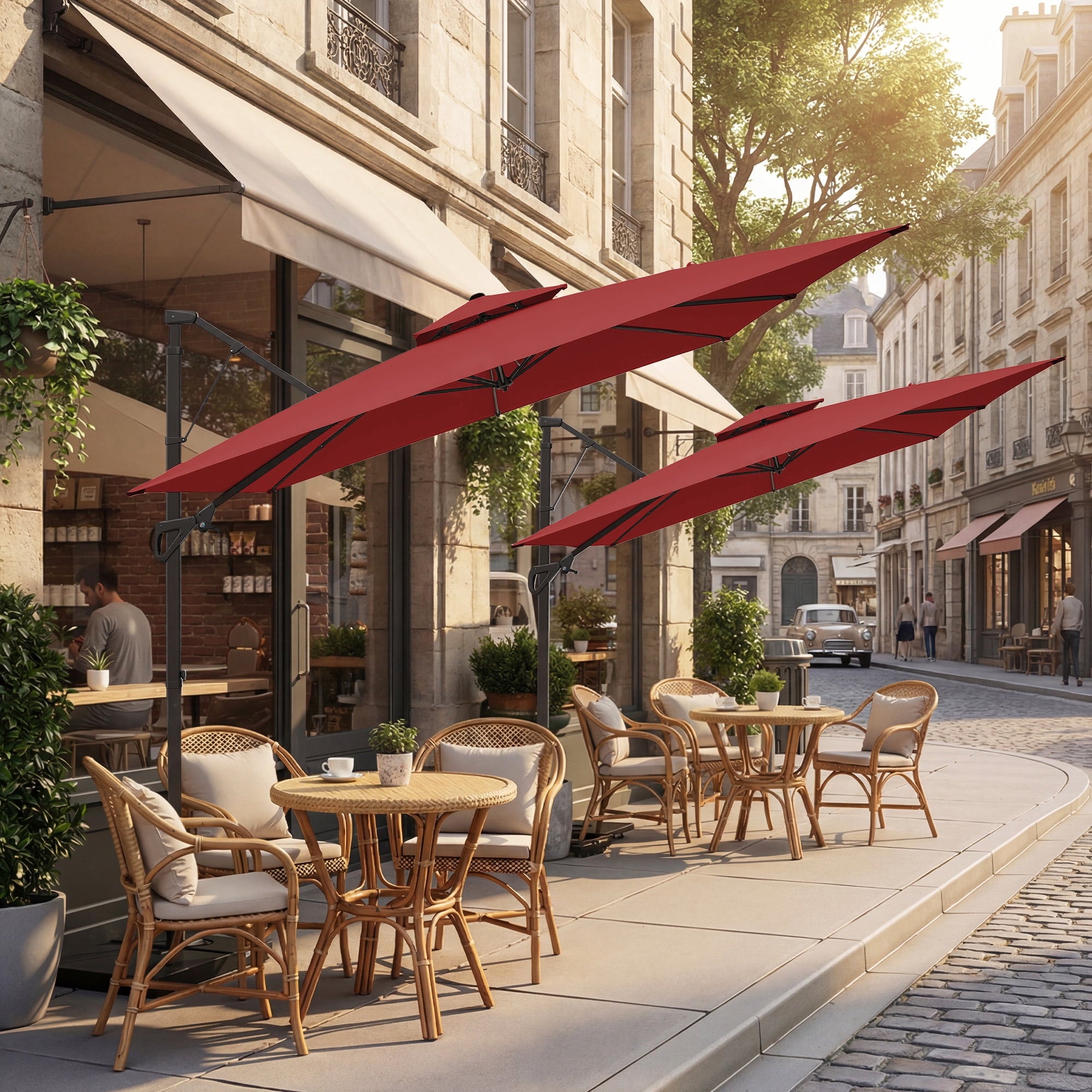 FUNDAZE 10x10ft Cantilever Patio Umbrella with Cross Base & Cover, Waterproof UV Resistant for Garden Poolside Cafe & Deck, Beige