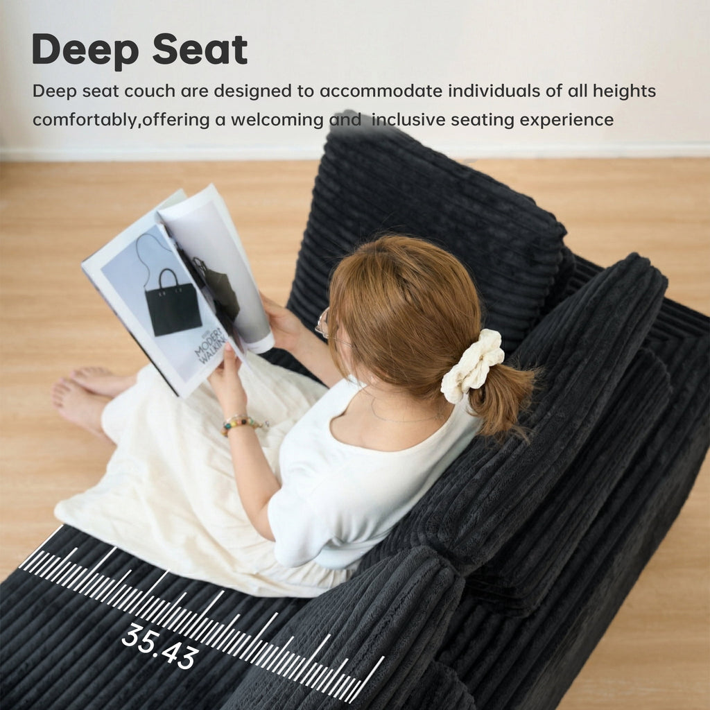 SOULART 138.5 U Shaped Sectional Couch,Gray Cloud Boneless Sofa For Living Room,Plush Corduroy Couches With Deep Seat Chaise Lounge,No Assembly Required