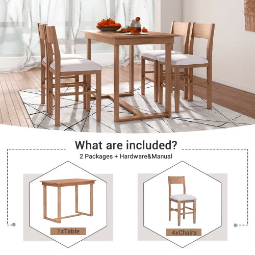 Harper & Bright Designs 5 Piece Dining Table Set Counter Height Dining Set with Classic Elegant Rectangel Table and 4 Padded Chairs for Kitchen Dining Room, Black and Beige