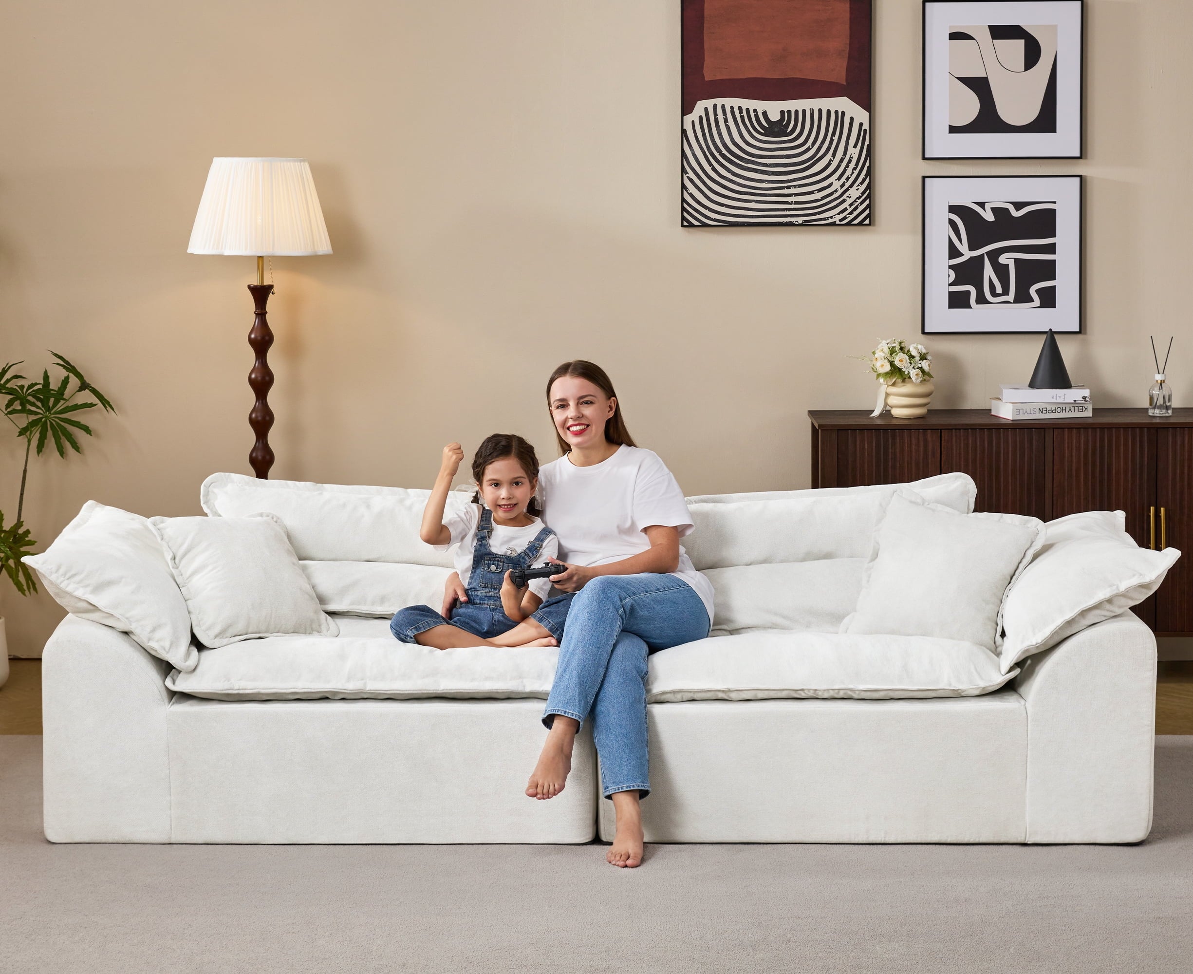 2-Seater Modular Sectional Sofa, Comfy Loveseat with Throw, Deep Seat Memory Foam Small Couches for Small Space, Living Room Apartment, Dark Grey
