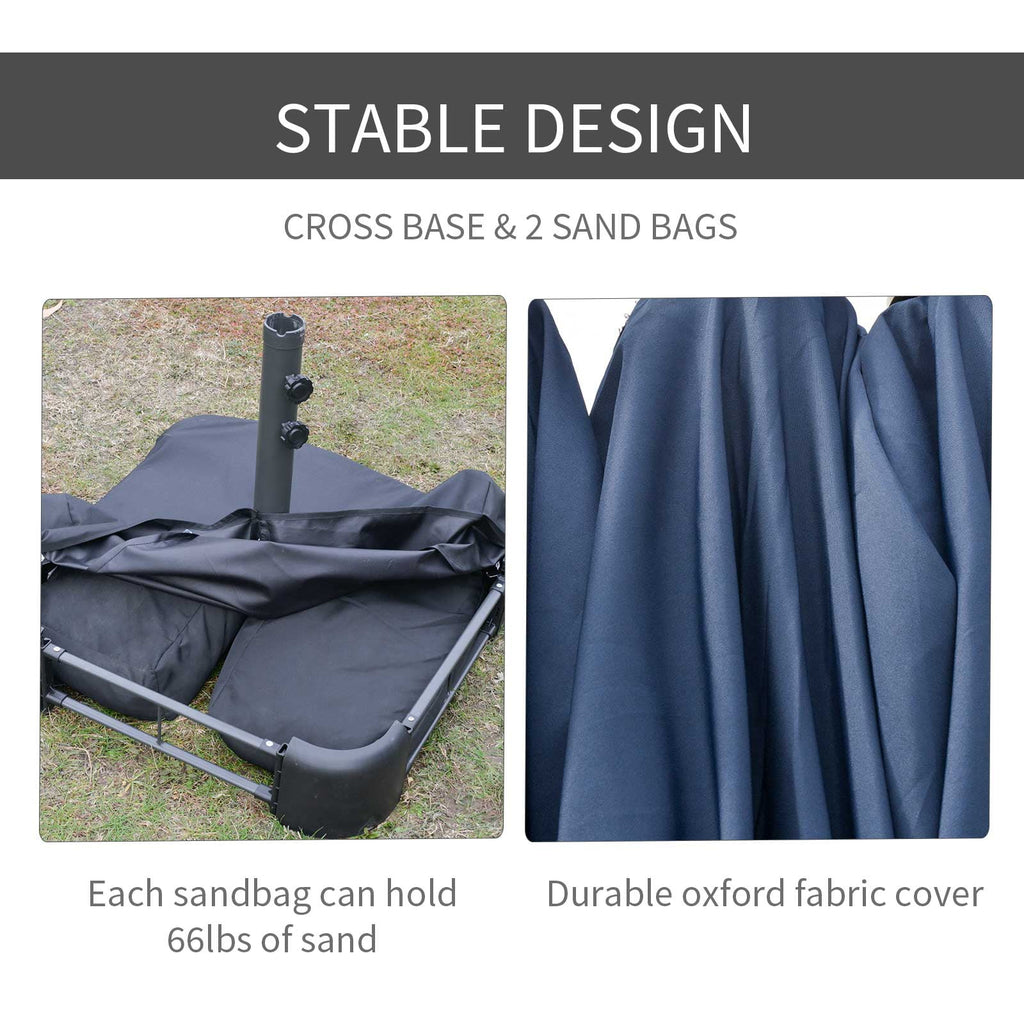 Outsunny Patio Umbrella 15' Steel Rectangular Outdoor Double Sided Market with base, Sun Protection & Easy Crank for Deck Pool Patio, Beige