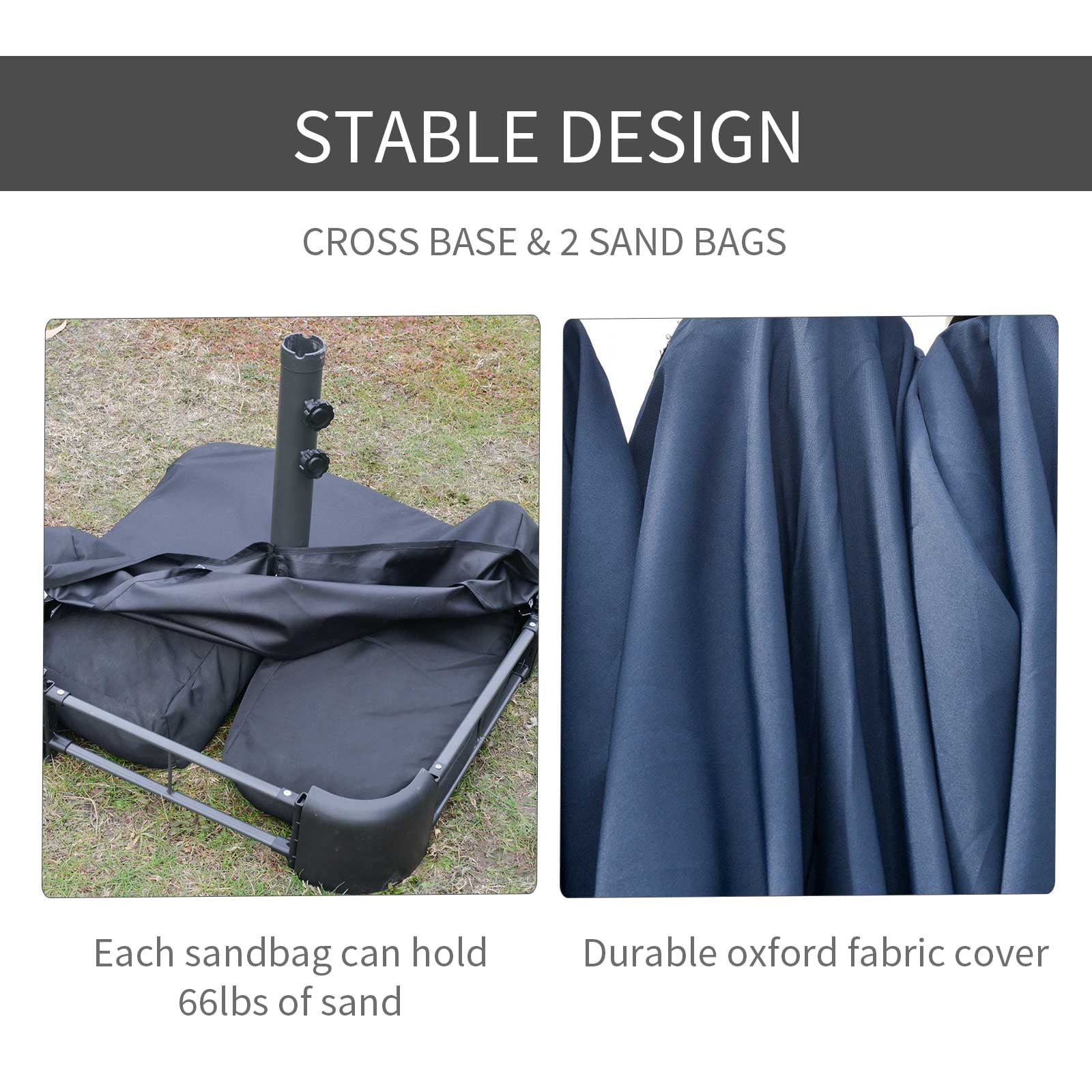 Outsunny Patio Umbrella 15' Steel Rectangular Outdoor Double Sided Market with base, Sun Protection & Easy Crank for Deck Pool Patio, Beige