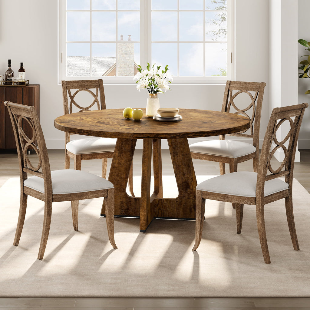 M optimized 47-Inch Round Dining Table, Wooden Kitchen Table for 4, Farmhouse Dinner Table with Wooden Top and Legs for Home Dining Room Living Room (Only Table)