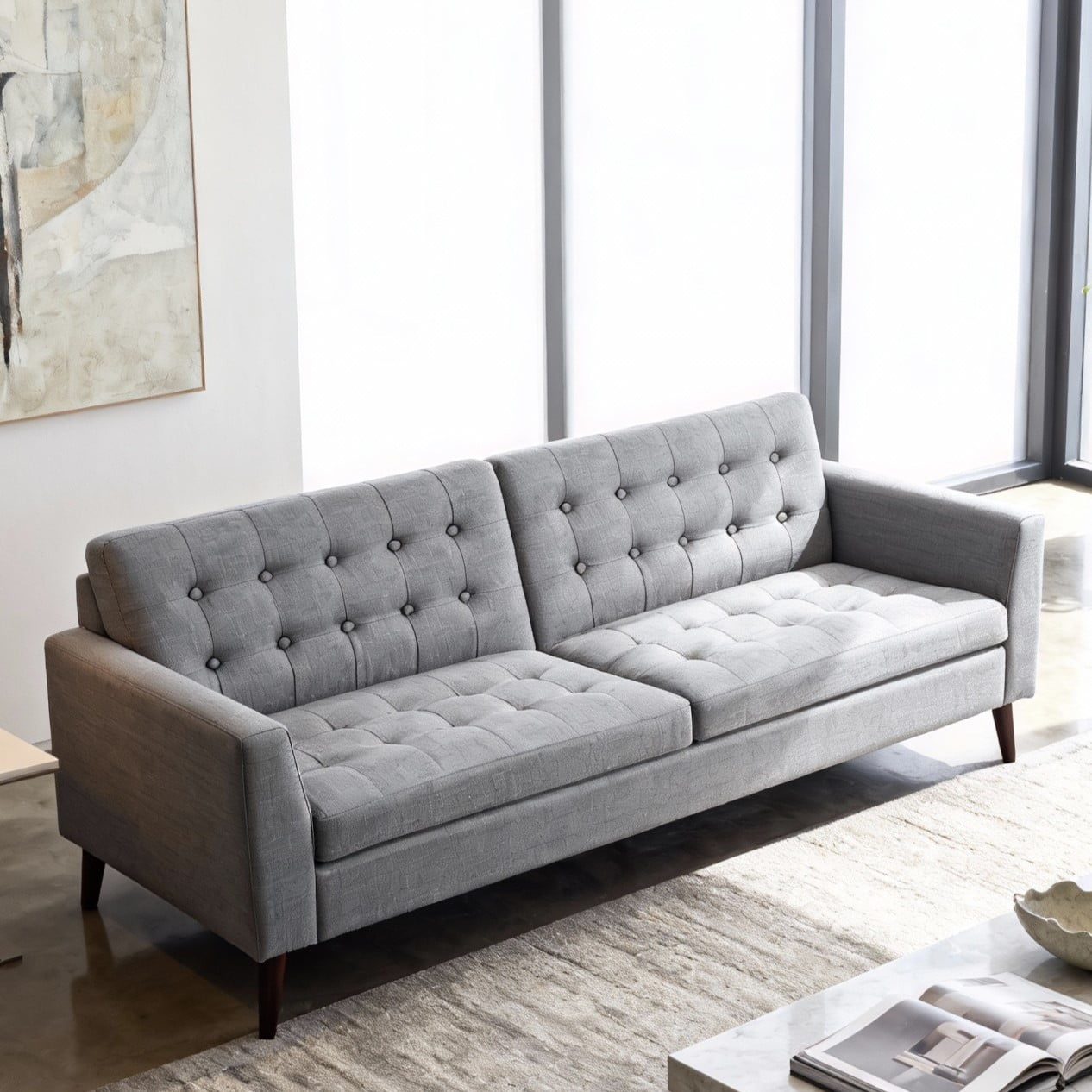 Gewnee 86.6 Modern Sofa Couch,Teddy Velvet 3 Seaters Comfy Couch with Deep Seat for Living Room,2 Pillows,Beige