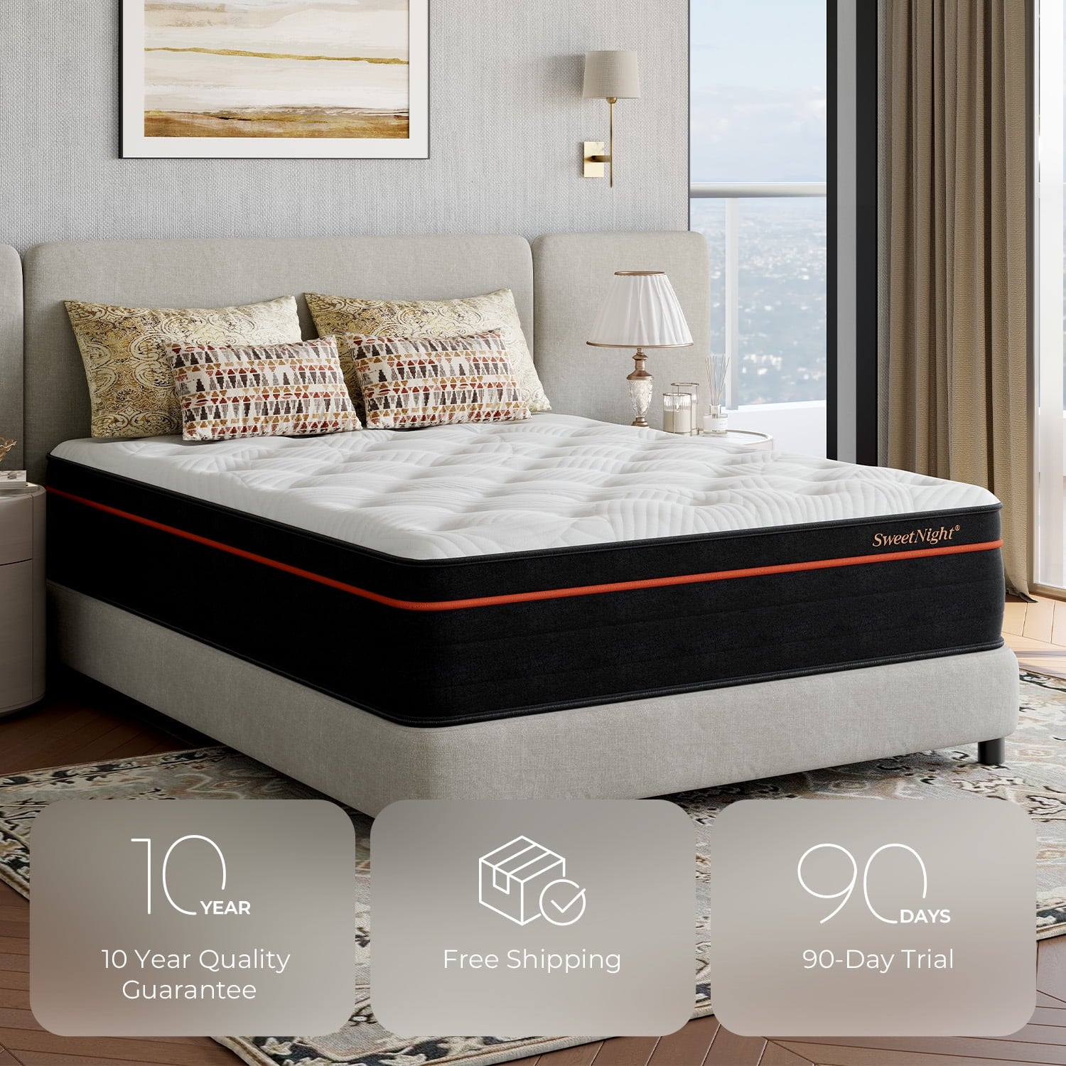 Sweetnight Twilighty 14 Cooling Gel Memory Foam Medium Firm Supportive Hybrid Mattress, Motion Isolation & CertiPUR-US Certified, Adult, Queen Size