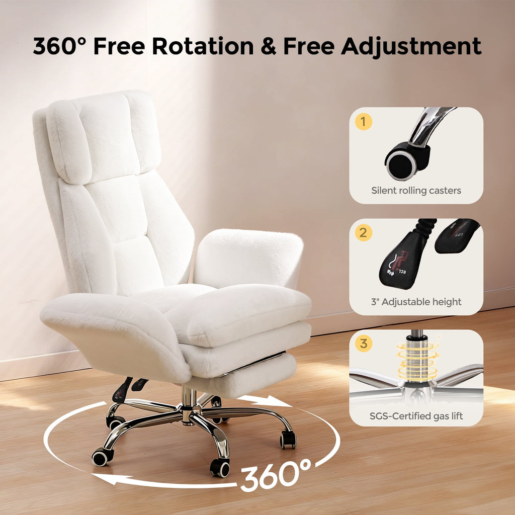 Patbrela Big and Tall Office Chair, Cloud Plush Swivel Desk Chair with 6-Level Adjustable Armrests, Home Ergonomic Executive Office Chair for Work, Gaming, Beige