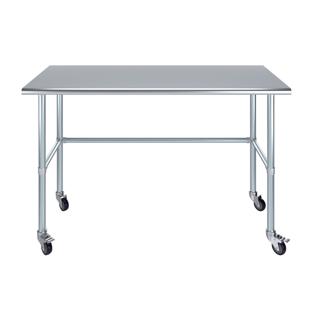 AmGood 36 Long x 30 Deep Stainless-Steel Work Table with Open Base and Wheels, Mobile Metal Table
