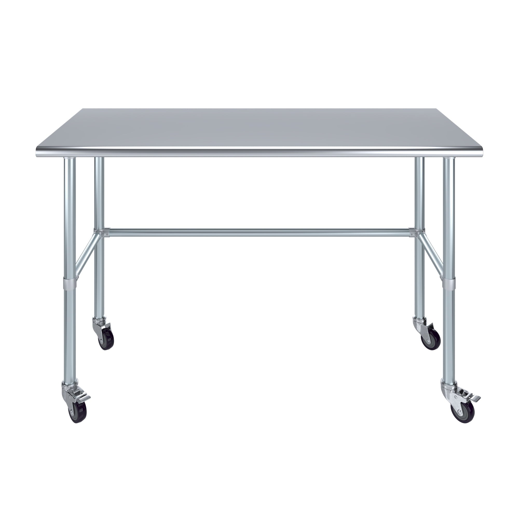 AmGood 36 Long x 30 Deep Stainless-Steel Work Table with Open Base and Wheels, Mobile Metal Table