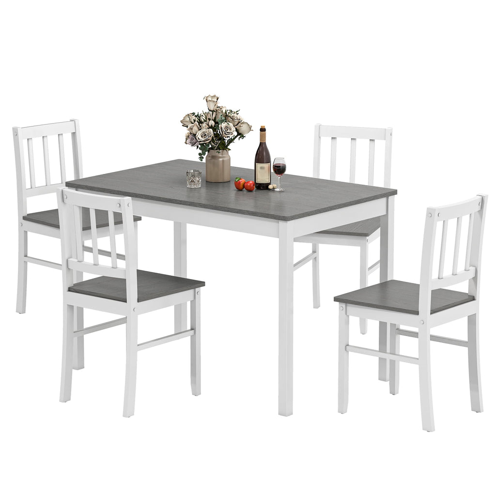 Joywind 5-Piece Solid Wood Dining Set – Rectangular Dining Table with 4 Chairs, Modern Grey Design for Kitchen, Dining Room & Restaurant