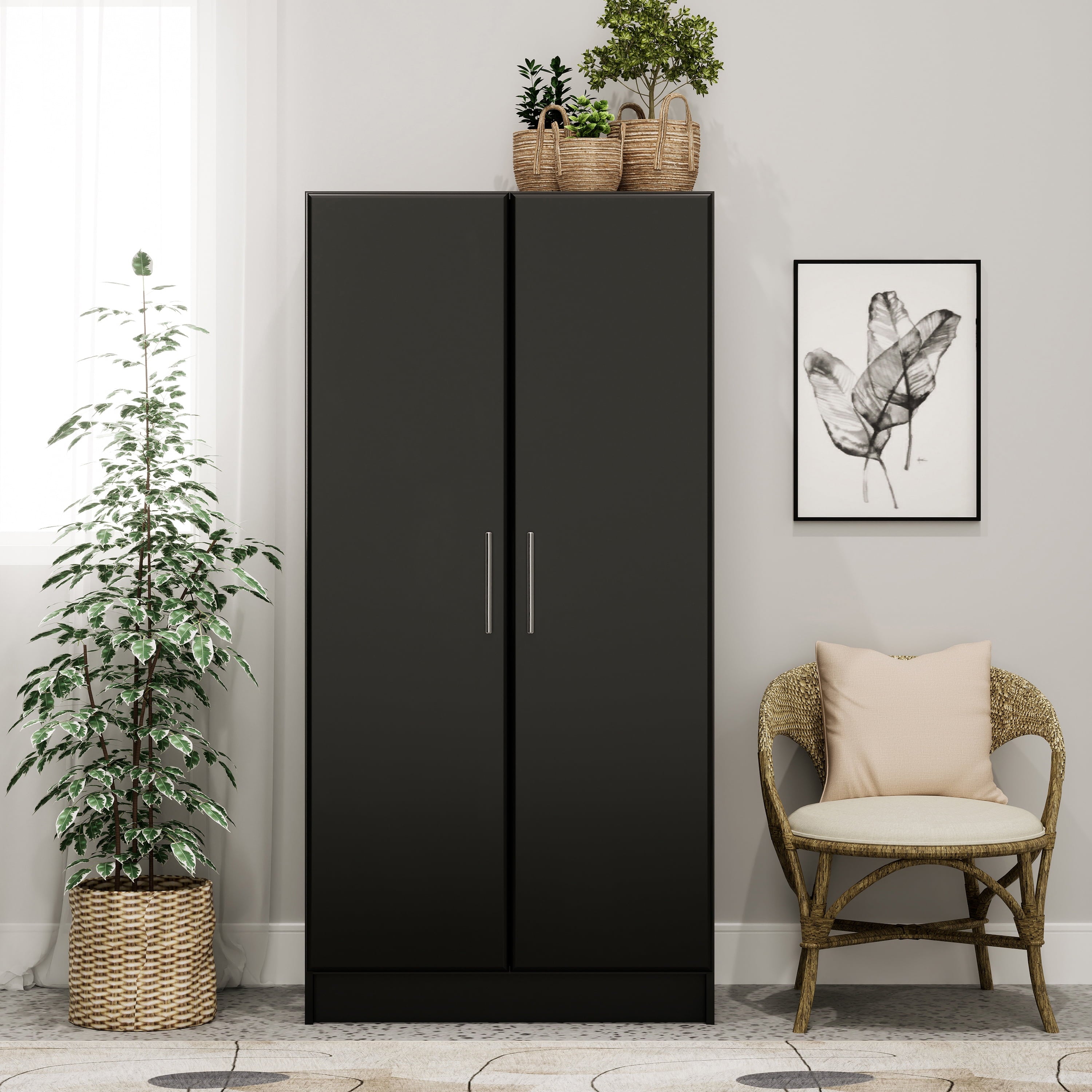 Prepac Armoir, Elite 32W x 35H x 20D White Wardrobe Closet & Cabinet - Functional Clothes Storage with Hanging Rail, Armoire Wardrobe - WEW-3264