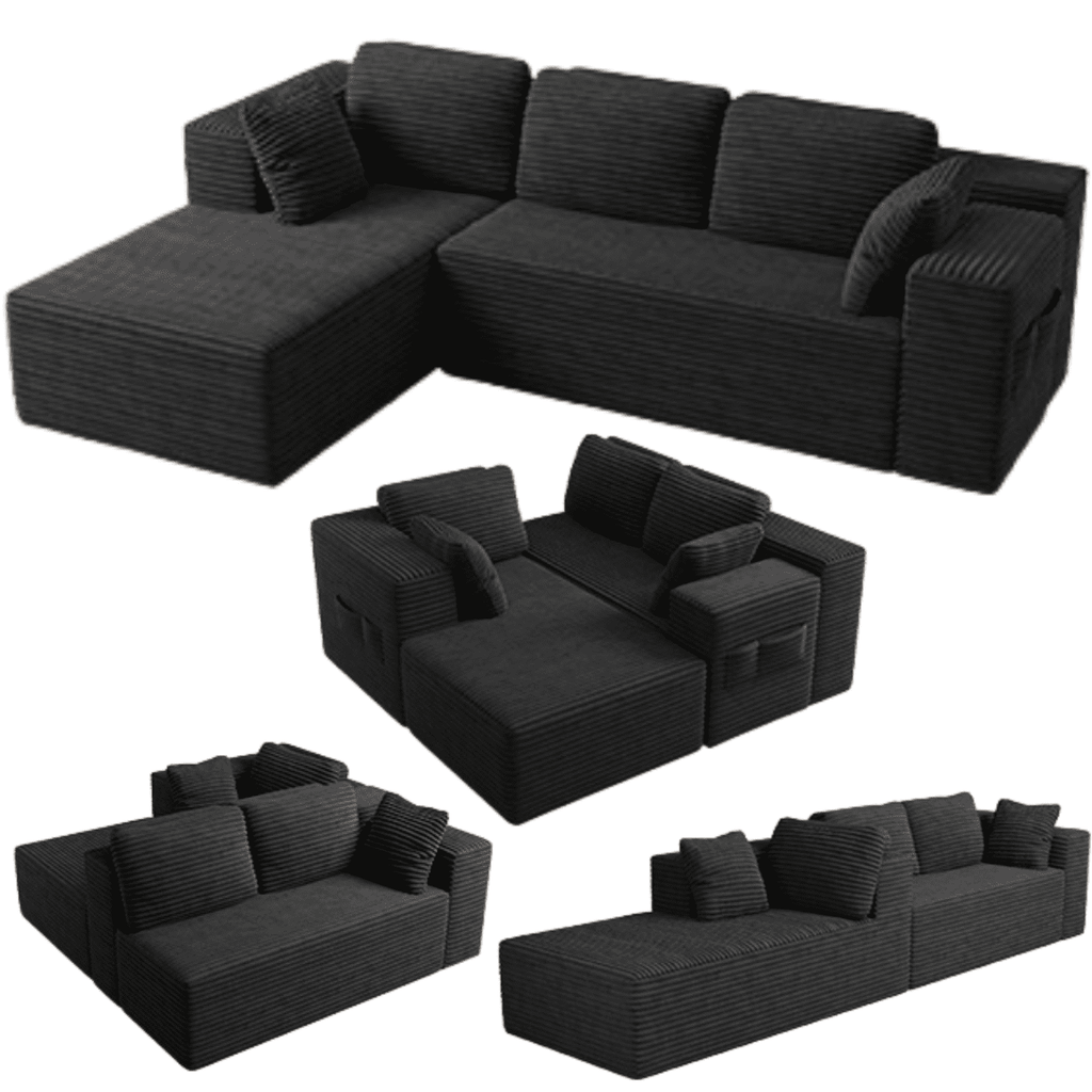 Sofa, L-Shaped Sofa Couch with Deep Seat and Movable Footrest Sofa for Office|Living Room, Gray