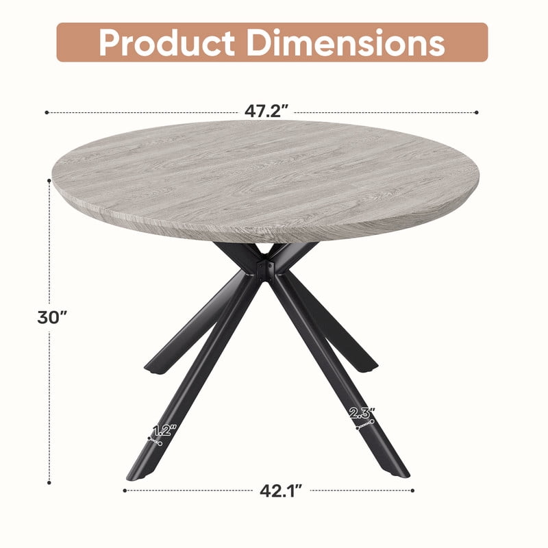Hawsaiy 47 Round Dining Table for 4-6, Modern Farmhouse Kitchen Table with Metal Legs, Wood Circle Dinner Table for Kitchen & Dining Room, Walnut