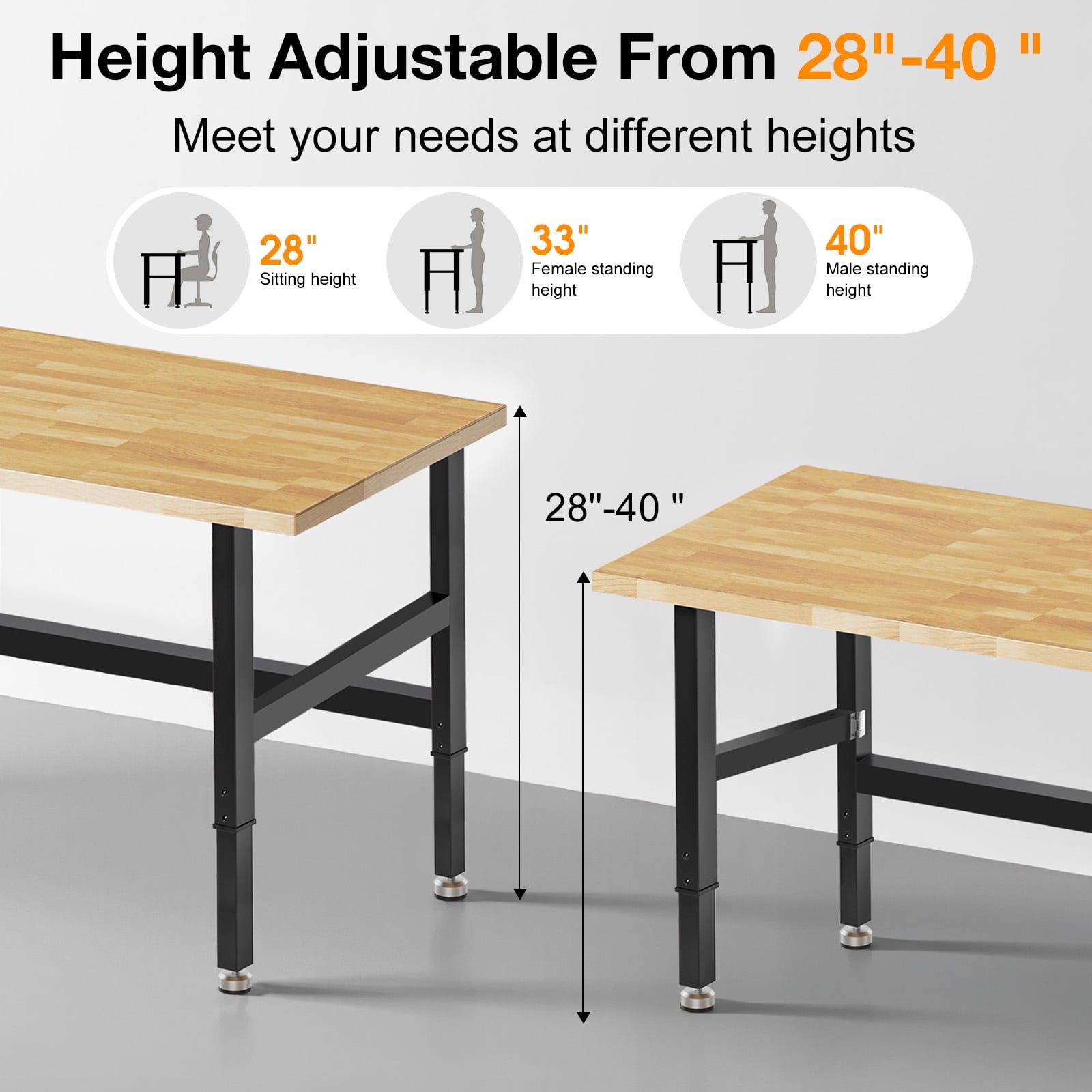 MUWOOD 48-inch Folding Workbench with Adjustable Height, Wood Worktop, Rubberwood, 2000 LBS Capacity Heavy Duty for Workshop, Garage, Office, Home