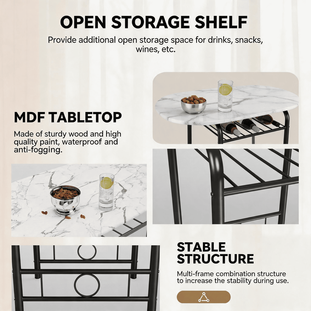 Homall 3 Piece Wood and Metal Dining Table Set, Small Dining Table for 2, Modern Dining Set for Living Room, Dining Room, Kitchen, Black