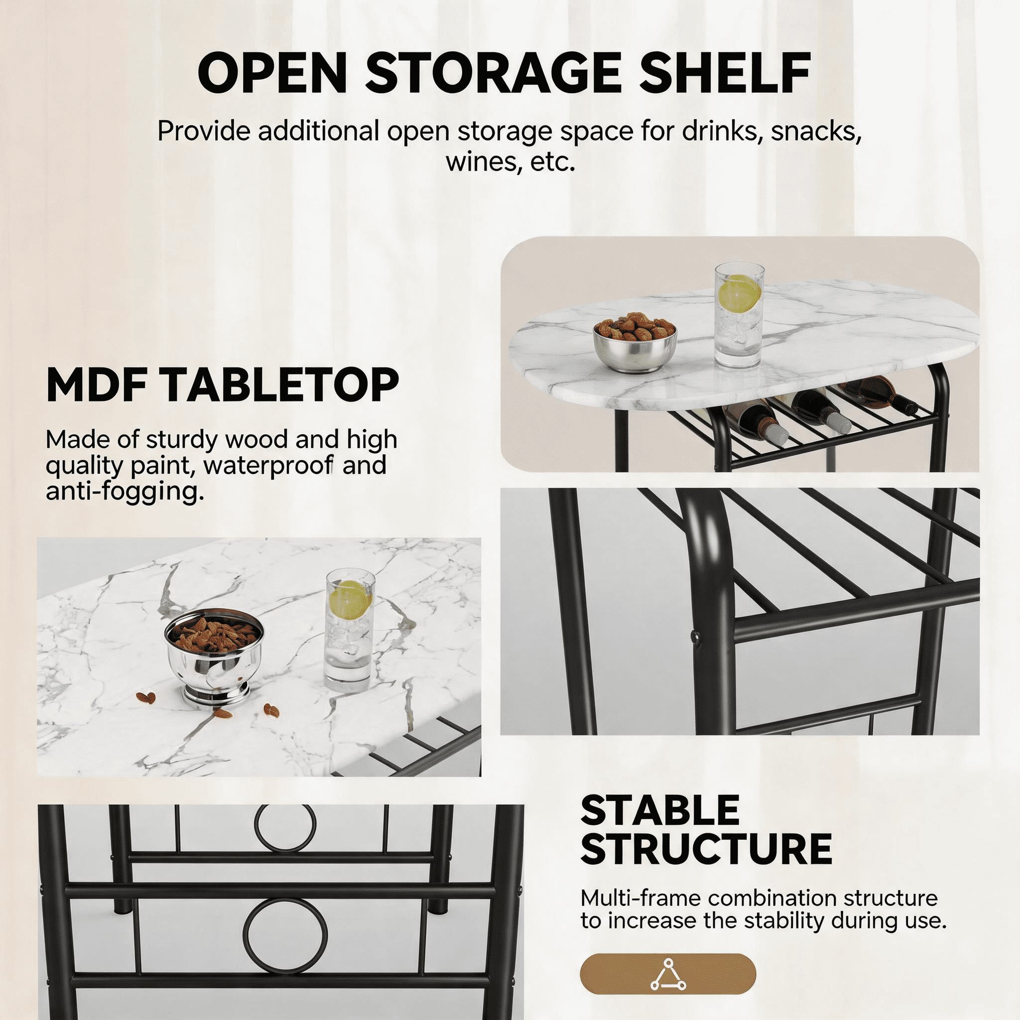 Homall 3 Piece Wood and Metal Dining Table Set, Small Dining Table for 2, Modern Dining Set for Living Room, Dining Room, Kitchen, Black