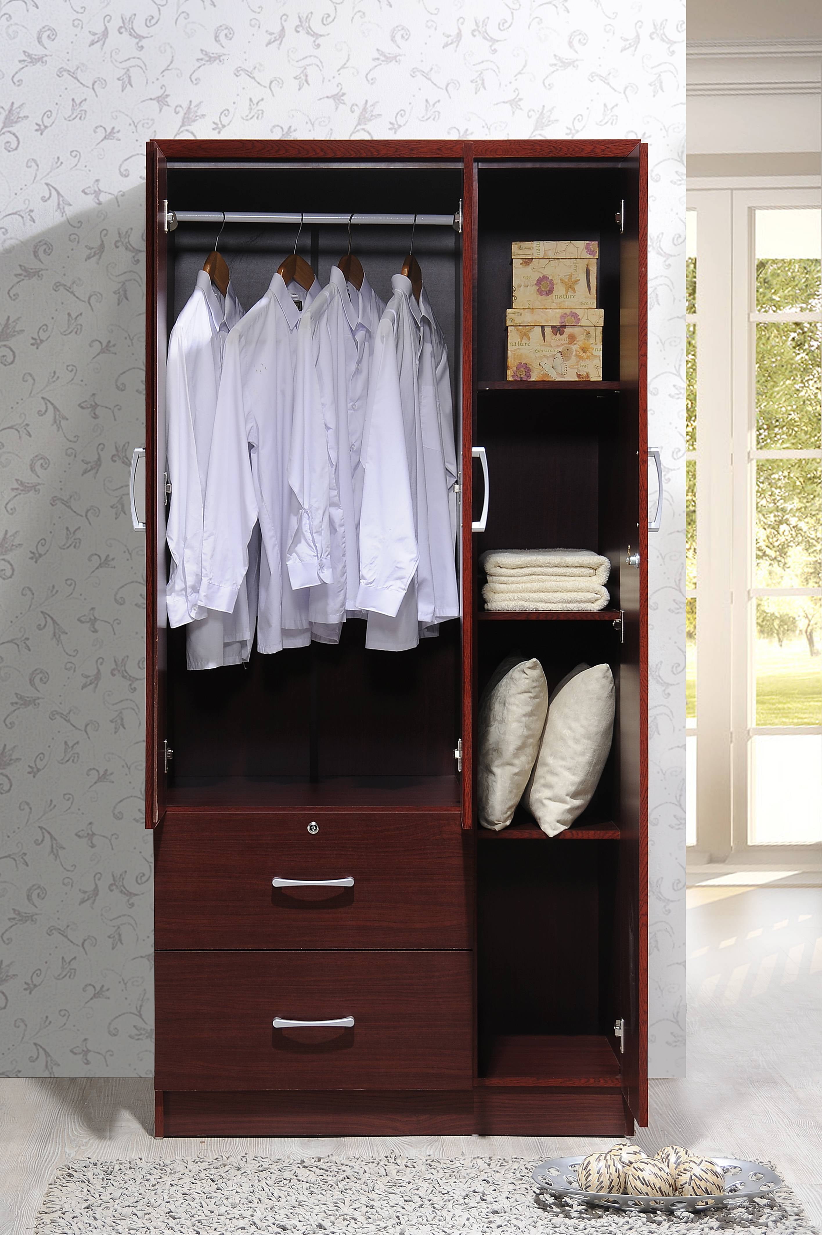 Hodedah 3 Door Bedroom Armoire with Drawers, White Finish