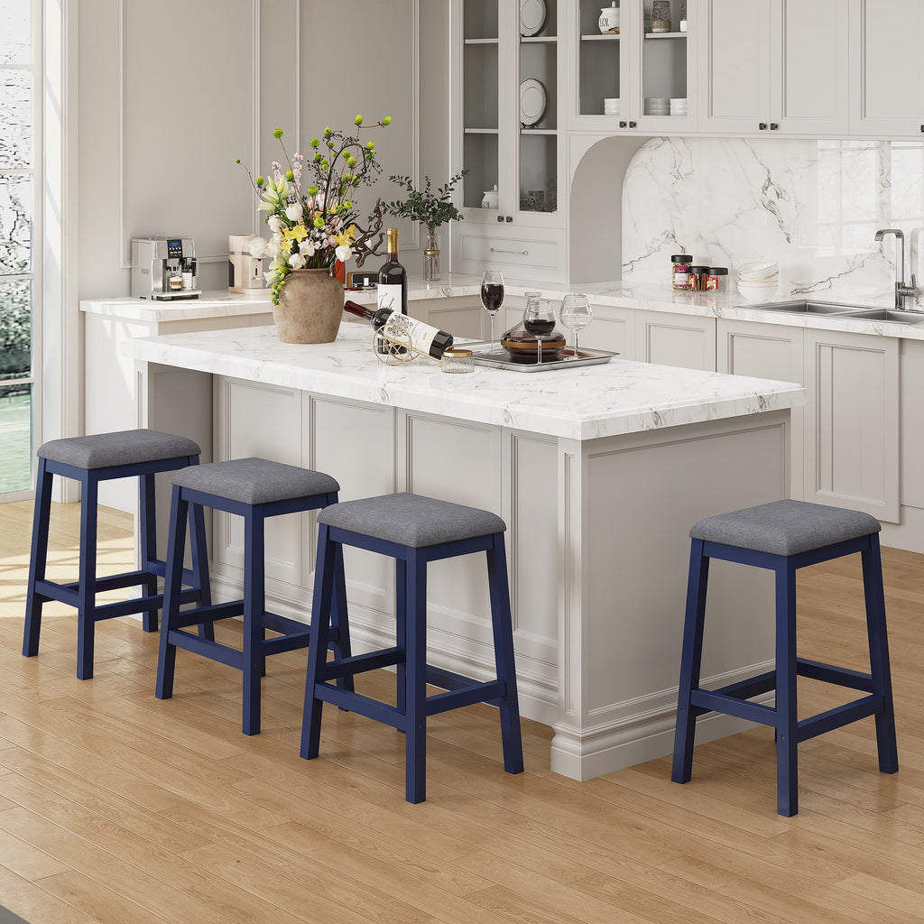 HLR 24.8 Bar Stools, Farmhouse Set of 2 Bar Chairs with Cushion for Kitchen, Dining Room, Cafe Black