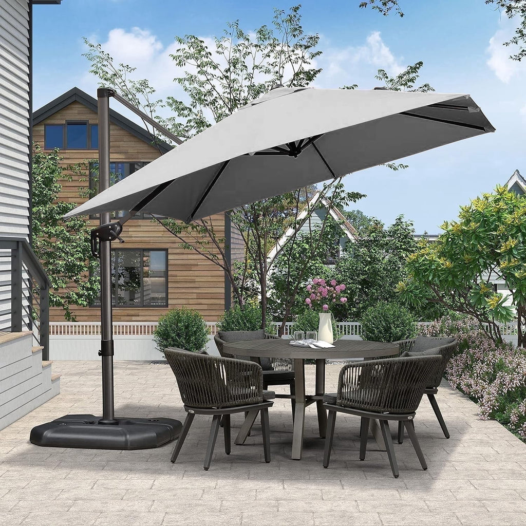 PURPLE LEAF 10x10 Ft Cantilever Umbrella Square Outdoor Patio Umbrella Large Offset Hanging Umbrella Aluminum Umbrella with 360°Rotation Adjustable Garden Pool Umbrella,Gray