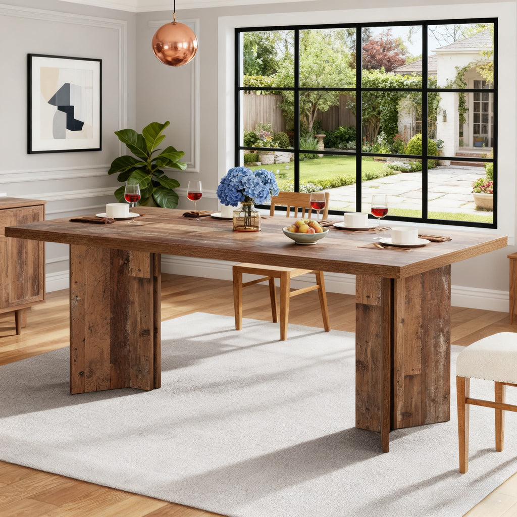 Fnova 63 Rectangular Modern Dining Table, Wooden Modern Kitchen Table for 6 People for Dining Room, Warm Brown (Chairs Not Included)