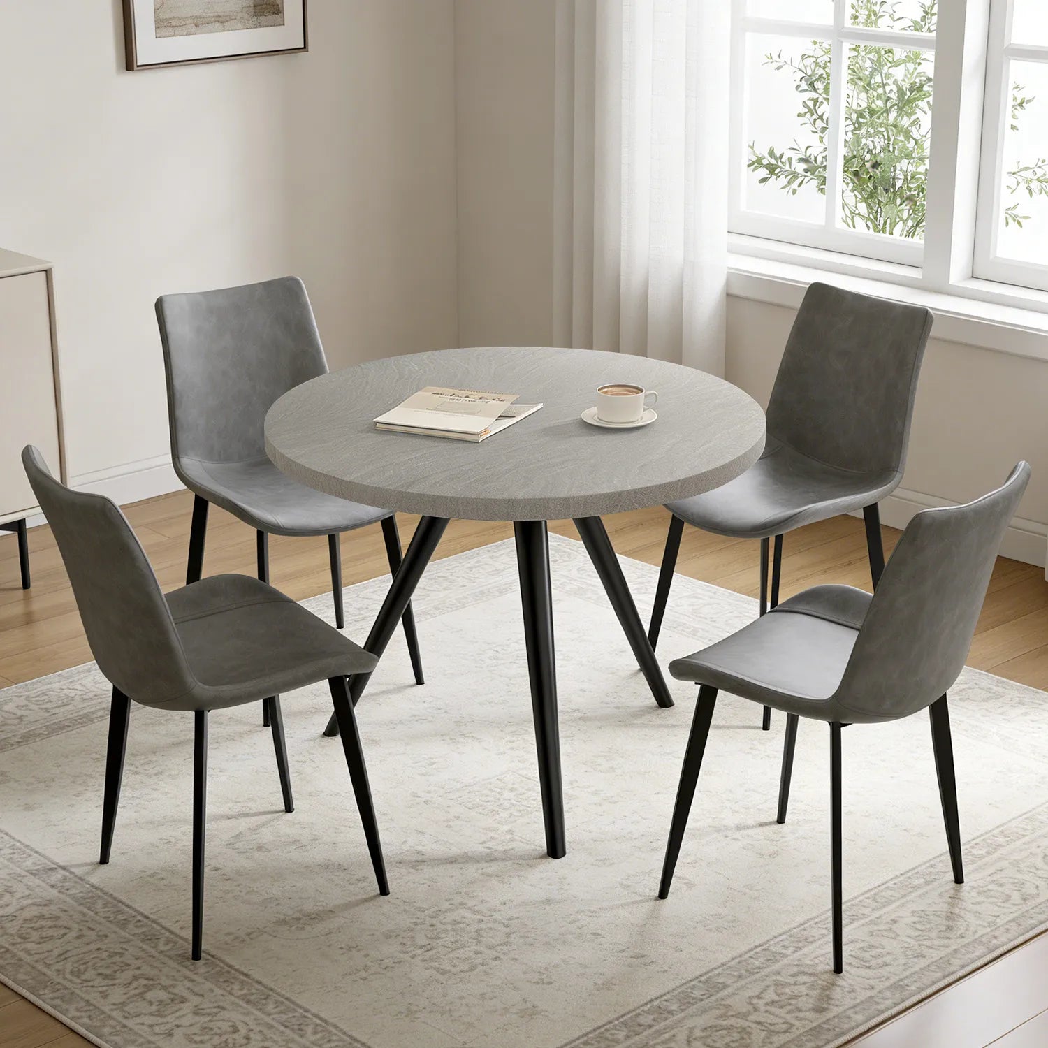 34.8 Round Dining Table for 4 People, Modern Circle Kitchen Table with Metal Legs for Kitchen, Dining Room, Apartment,Gray