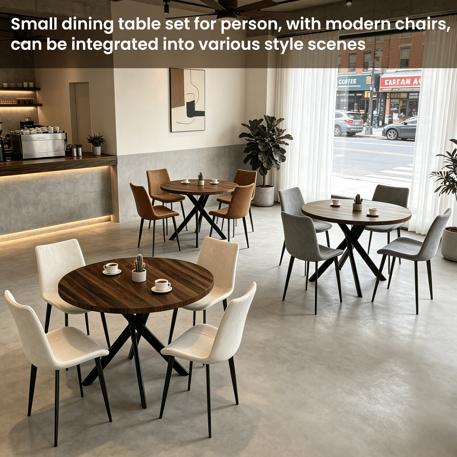 43.5 Round Dining Table for 4, Space Saving Kitchen Table with Metal Legs, Mid Century Modern Dining Table for Dining Living Room Apartment Small Space