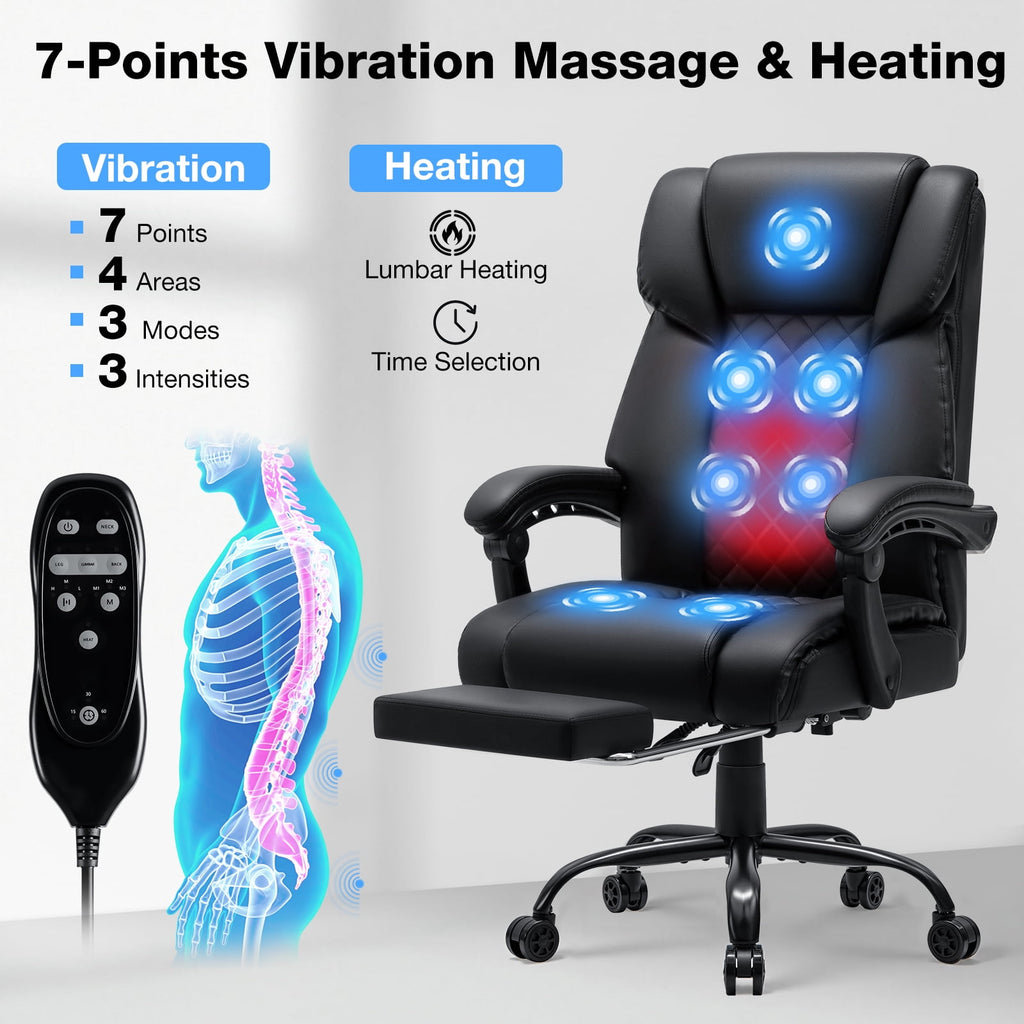 Hoffree Massage Office Chair 400LBS Executive Office Chair Massage and Footrest Big and Tall Office Chair with Heated Lumbar Support, Ergonomic Computer Desk Chair Reclining High Back Leather Office
