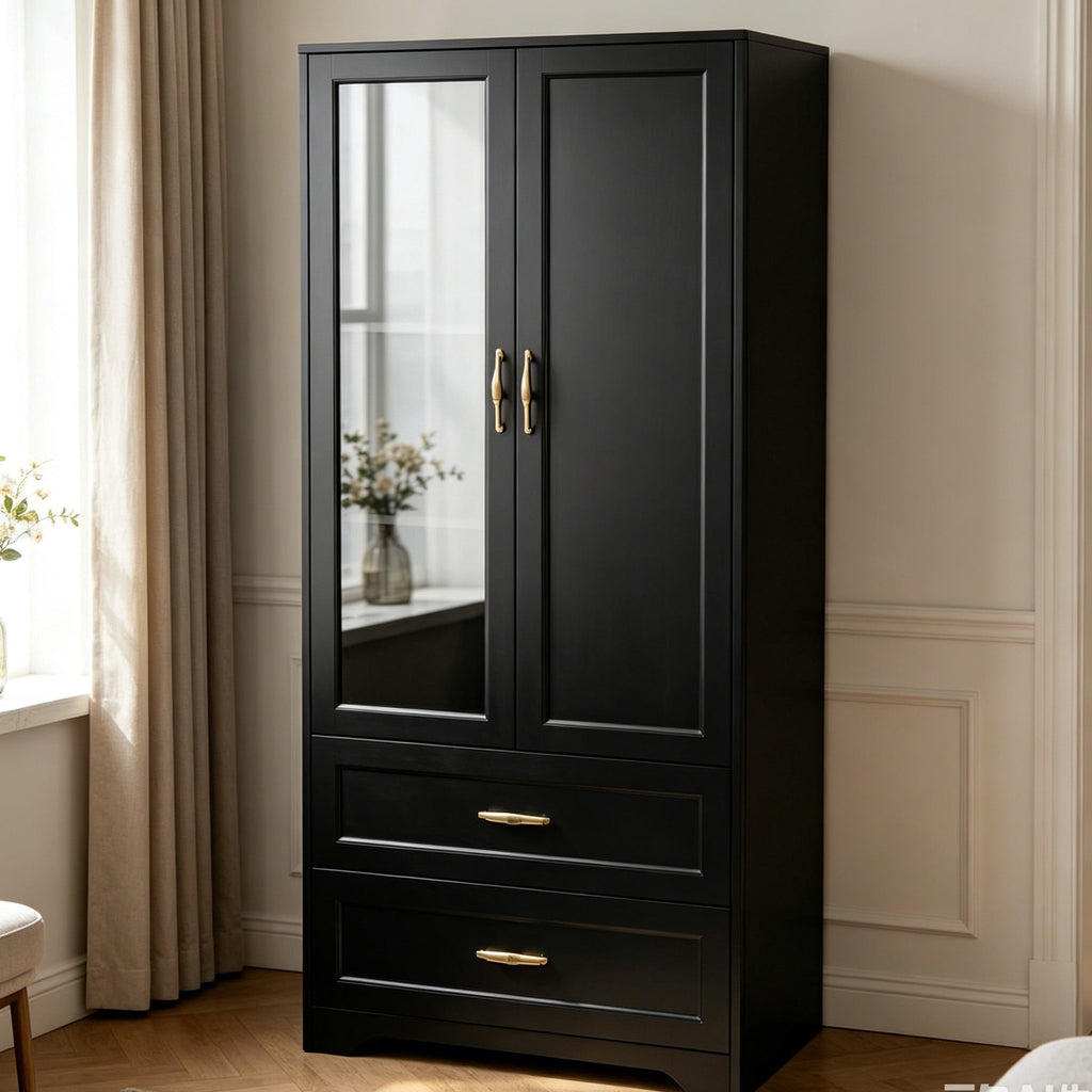Ktaxon Wardrobe Armoire Closet with Hanging Rod, Modern Drawer & Shelf – Elegant White Finish Closet, Farmhouse to Mid-Century Style