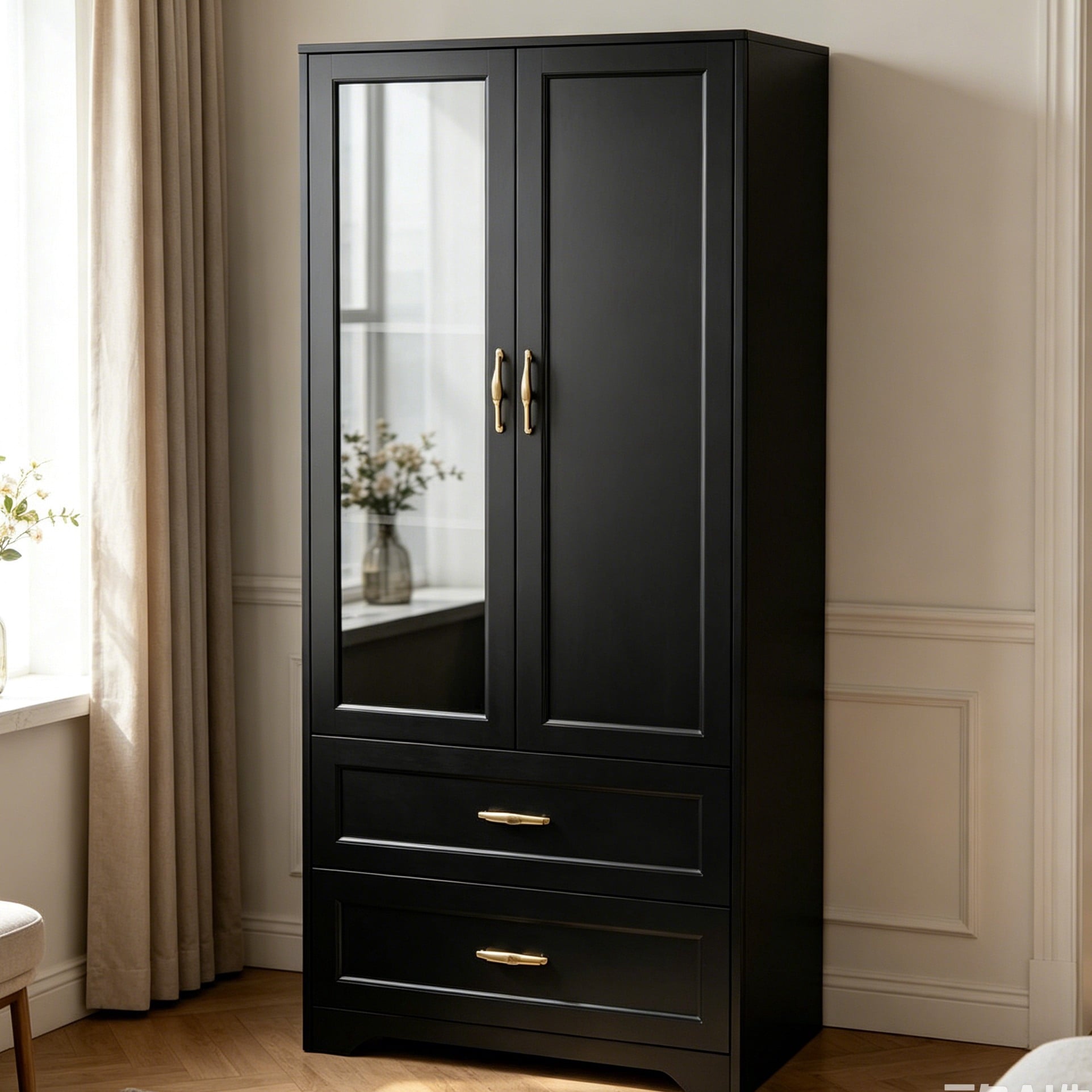 Ktaxon Wardrobe Armoire Closet with Hanging Rod, Modern Drawer & Shelf – Elegant White Finish Closet, Farmhouse to Mid-Century Style