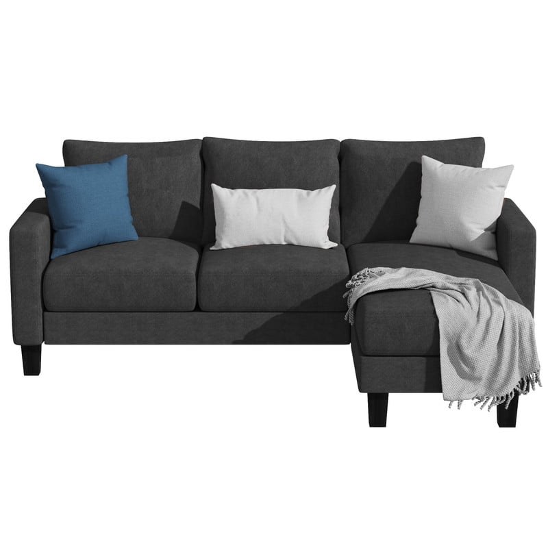 Homall Convertible Sectional Sofa Couch, Modern Linen Fabric L-Shaped Couch 3-Seat Sofa Sectional with Reversible Chaise for Small Living Room, Apartment and Small Space, Light Gray