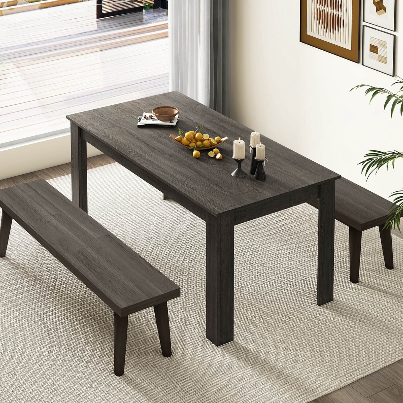 Costway 63 Dining Table Rectangular Modern Kitchen Table For 6 People Home Furniture Gray