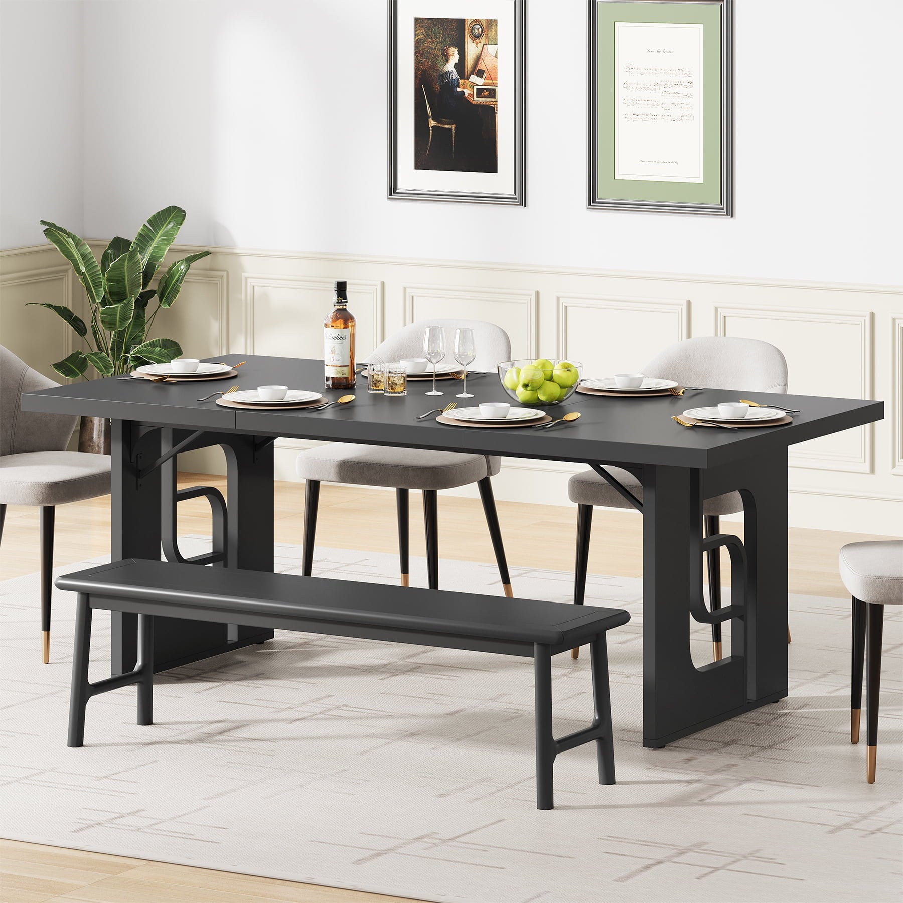 Condemo 71 inch Modern Dining Table for 6-8, Large Rectangular Kitchen Dinner Table for Dining Room, Living Room, Black