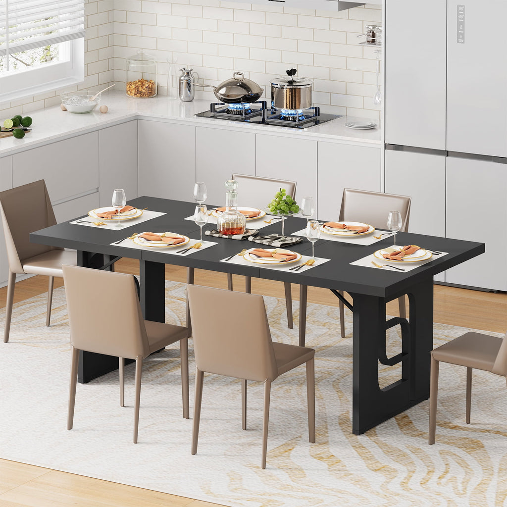 Condemo 71 inch Modern Dining Table for 6-8, Large Rectangular Kitchen Dinner Table for Dining Room, Living Room, Black