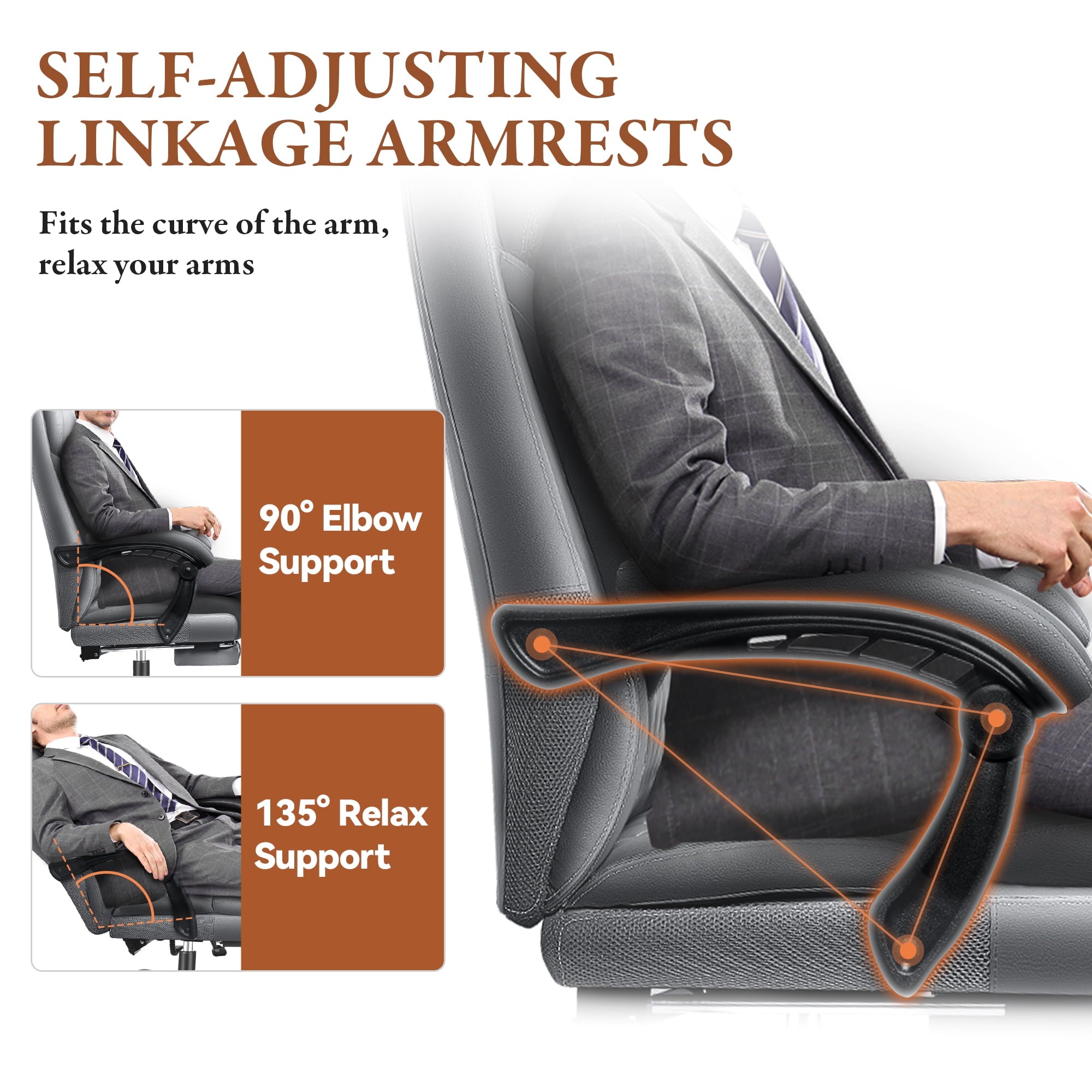 FASTES Executive Office Chair, Ergonomic Desk Chair with Adjustable Armrests, Computer Leather Chair Big and Tall Office Chair with Footrest and Lumbar Support, Brown