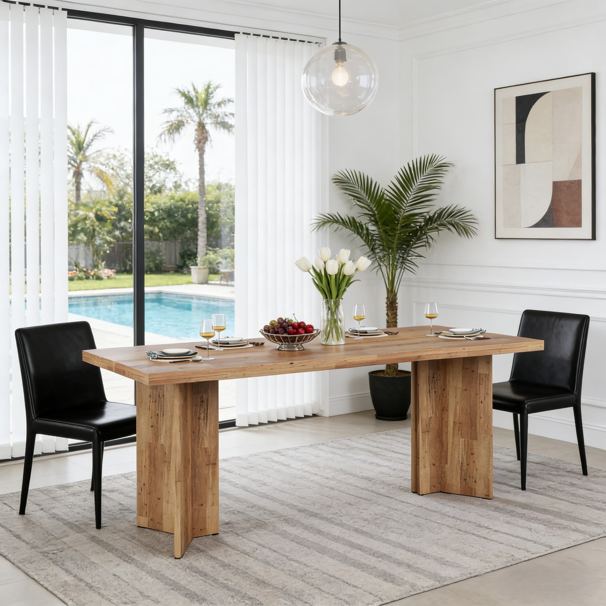 Fnova 63 Rectangular Modern Dining Table, Wooden Modern Kitchen Table for 6 People for Dining Room, Warm Brown (Chairs Not Included)