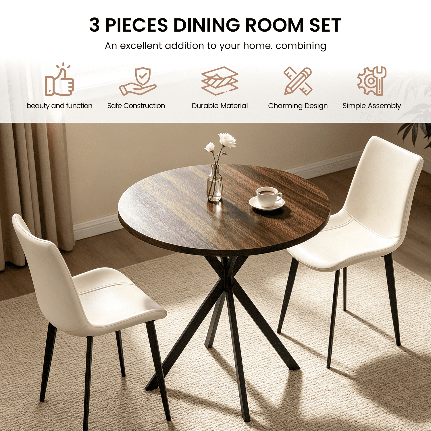 Small Round Dining Table for 2-4 People, 31.7 Modern Round Kitchen Table, Space-Saving Table for Living Dining Room, Coffee ,Apartment