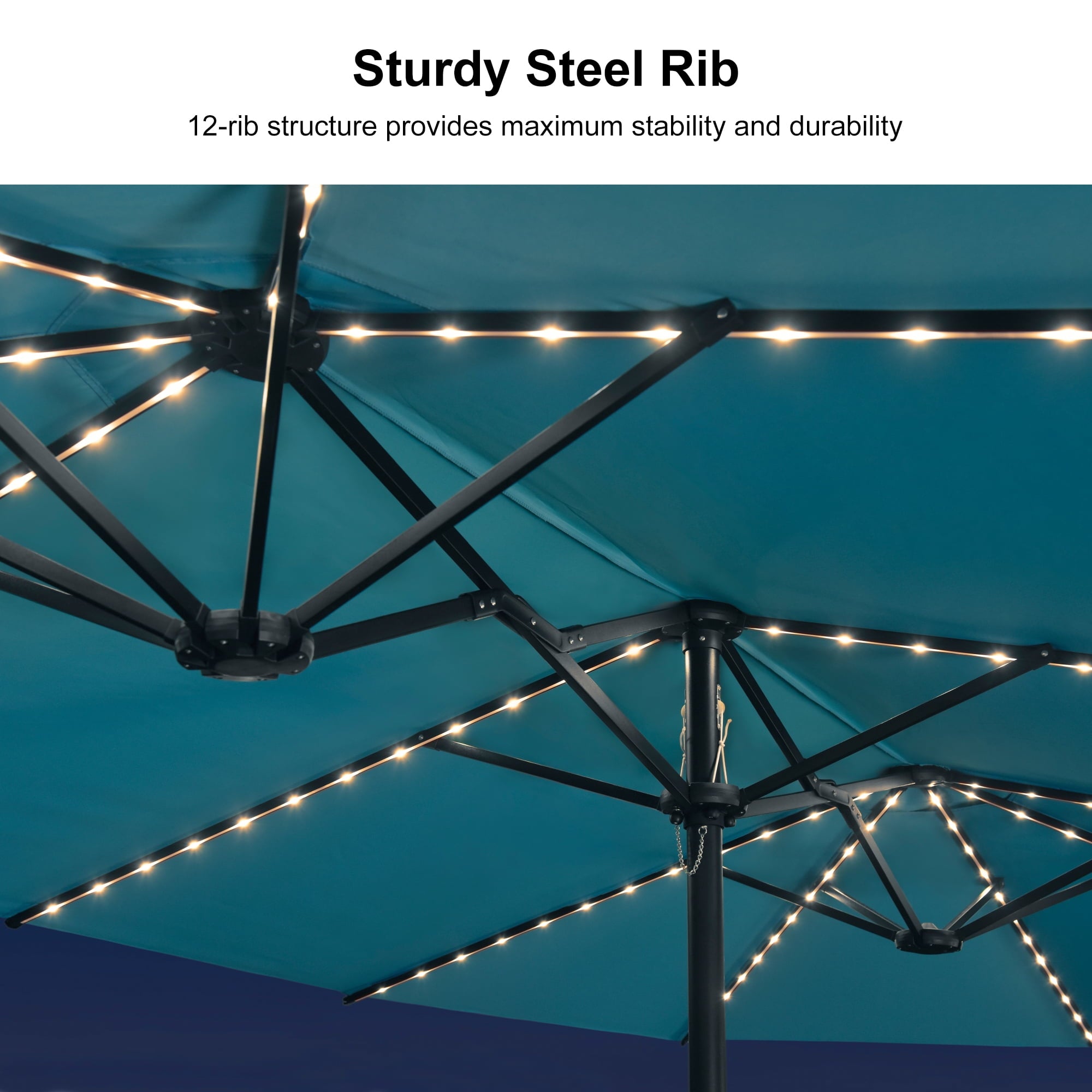 PURPLE LEAF 13ft Market Patio Umbrella with Solar LED and Base Double-Sided Sun Umbrellas for Pool Beach Deck Backyard Taupe