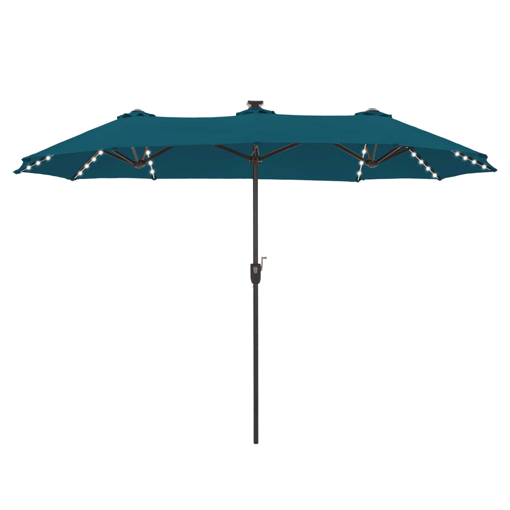 SUMMIT LIVING 13ft Large Patio Umbrella with Multi-Color LED Solar Lights Double-Sided Rectangular Outdoor Table Umbrella – Beige