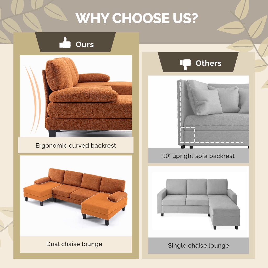 Ktaxon U-Shaped Sectional Sofa Set with Chaise, 4-Seater Blended Chenille Couch for Living Room, Apartment, Easy Assembly Khaki
