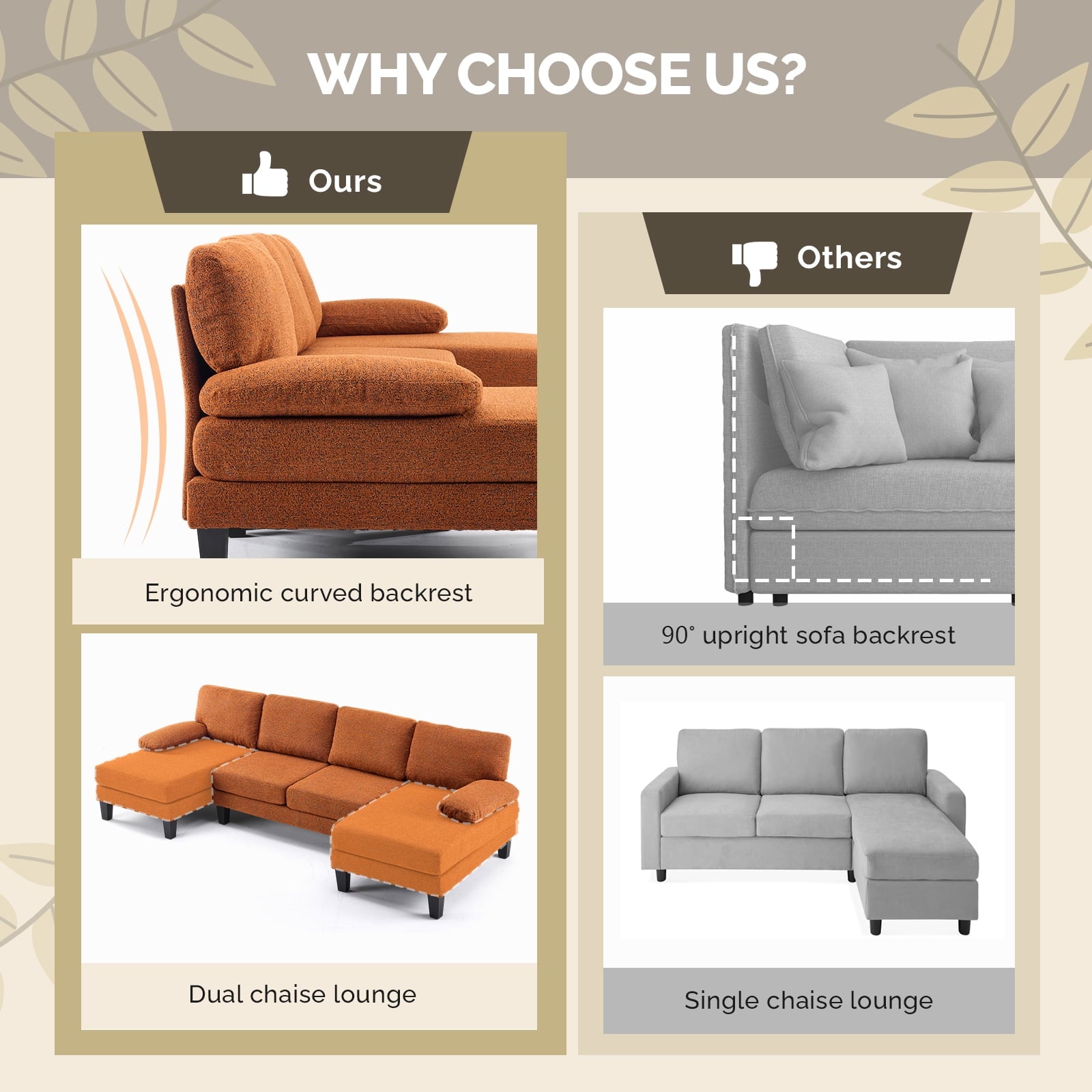 Ktaxon U-Shaped Sectional Sofa Set with Chaise, 4-Seater Blended Chenille Couch for Living Room, Apartment, Easy Assembly Khaki