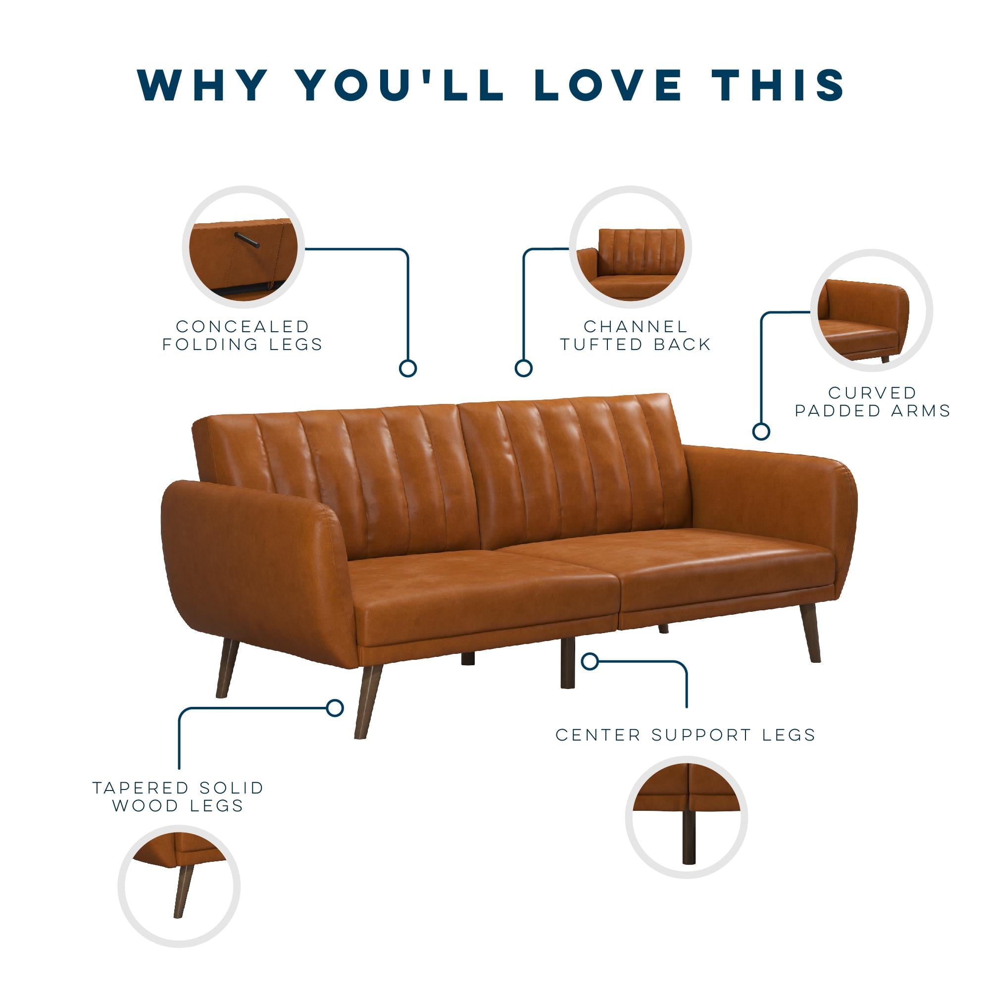 Novogratz Brittany Futon, Blue Linen