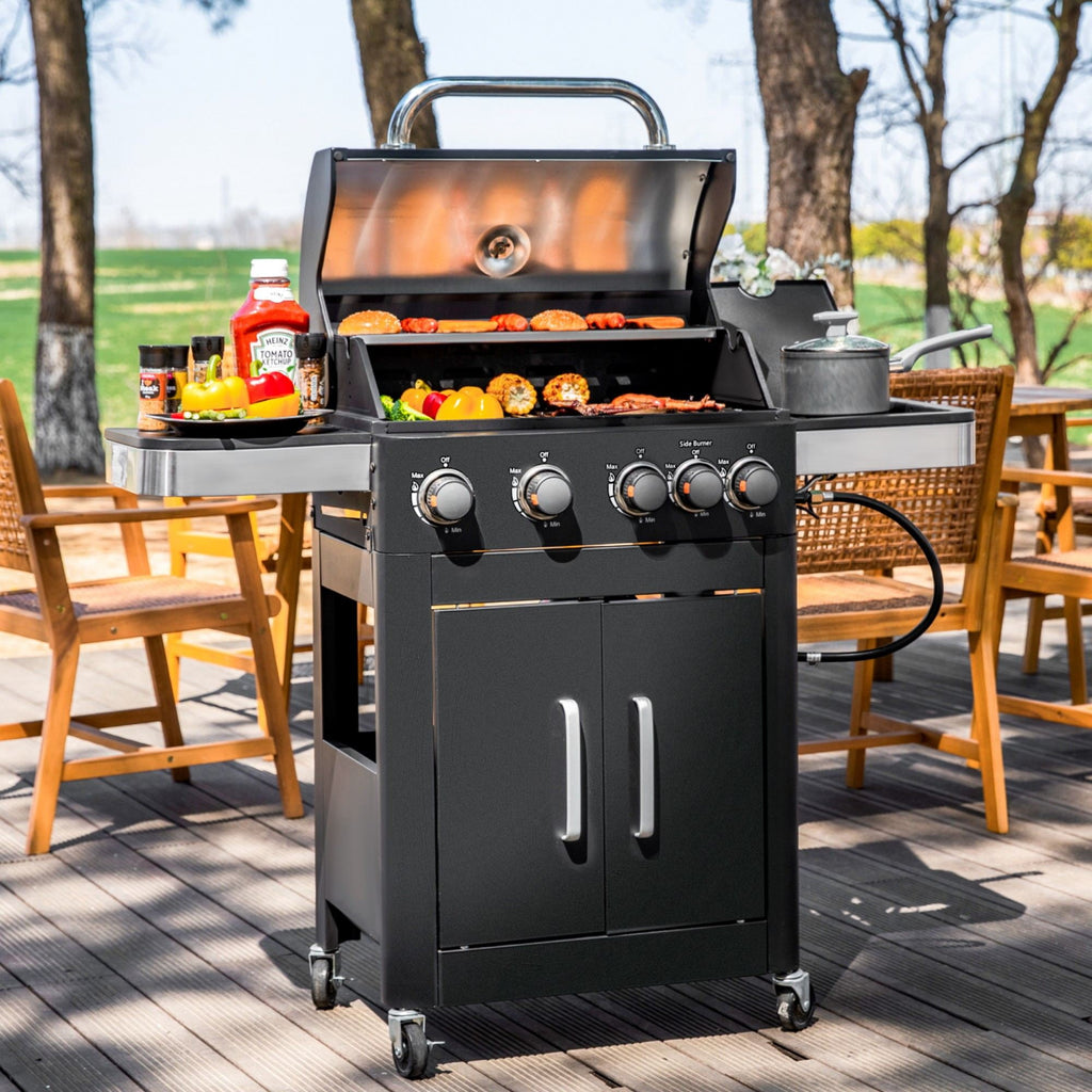 MF Studio 4 Burner Propane Gas Grill and Griddle Combo with Side Burner BBQ Grill - Black
