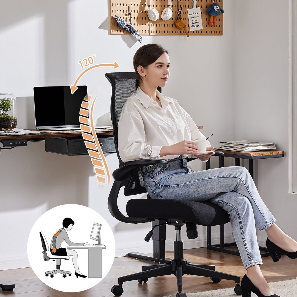 GIANNA Mesh Ergonomic Office Desk Chair, High Back Swivel Computer Chair, With 2D Headrest, Up&Down Lumbar Support, Adjustable Flip-up Armrests, Black