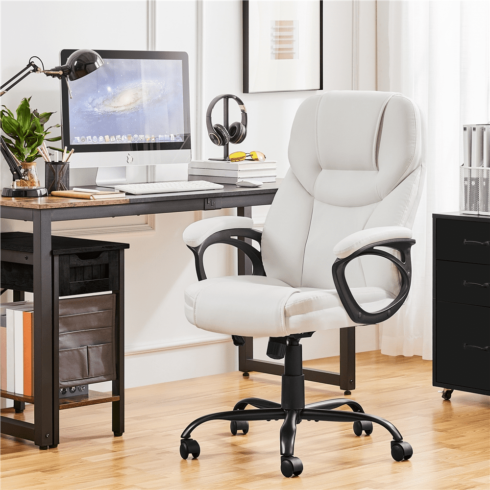 Alden Design Faux Leather Swivel Office Chair with Ergonomic High Back for Home Office, Black