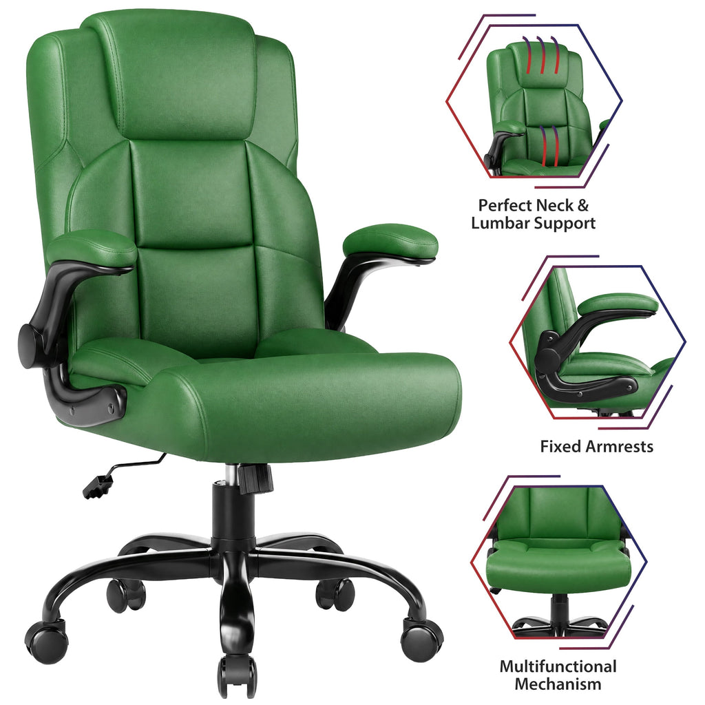 JONPONY Leather Office Chair, Big and Tall 500lbs Ergonomic Desk Chairs with Back Support, Executive Leather Chair with Wheels for Home Office, with Adjustable Padded Armrest & Lumbar Support , Black