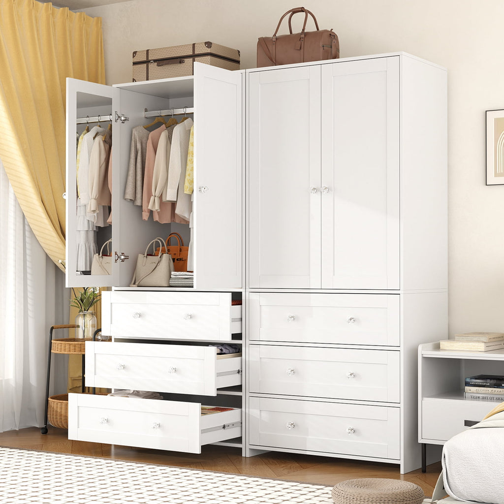Richya Wooden Freestanding Wardrobe Closet Cabinet with 3 Drawers,Modern Wood Closet Storage Cabinet for Bedroom
